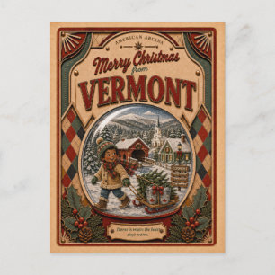 Cartes Pour Fêtes Annuelles Joyeux Noël du Vermont Vintage Snow Globe