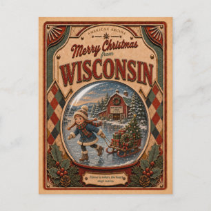 Cartes Pour Fêtes Annuelles Joyeux Noël du Wisconsin Vintage Boule à Neige