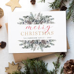 Cartes Pour Fêtes Annuelles Joyeux Noël Dusty Bleu Vacances<br><div class="desc">Rustique hiver Joyeux Noël avec Holiday Dusty Blue,  vert et vert Brown,  Pine Tree Branches,  Pinecones et Arrière - plan simple.</div>