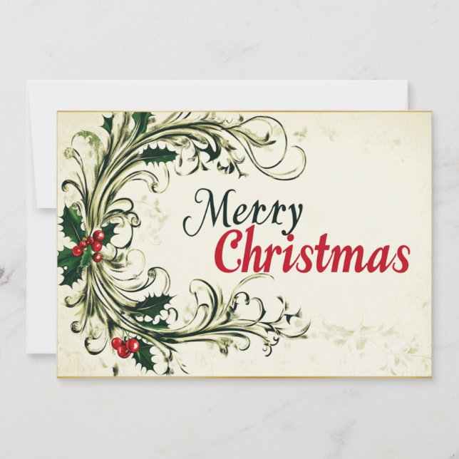 Cartes Pour Fêtes Annuelles Joyeux Noël écrit en cursive avec du feuillage (Devant)