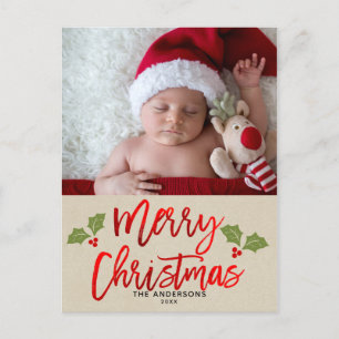 Cartes Pour Fêtes Annuelles Joyeux Noël Écriture de feuille de métal rouge Pho