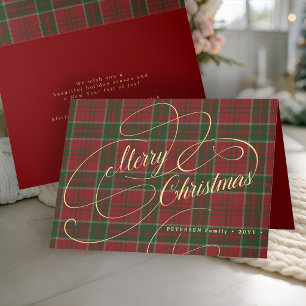Cartes Pour Fêtes Annuelles Joyeux Noël écriture dorée à carreaux non-photo