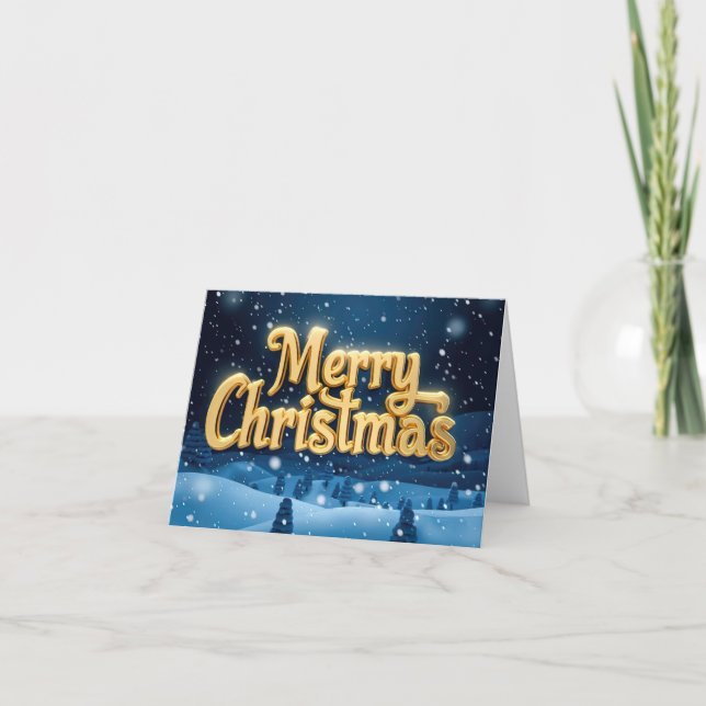 Cartes Pour Fêtes Annuelles "Joyeux Noël" écriture dorée avec neige (Devant)