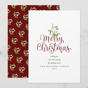 Cartes Pour Fêtes Annuelles Joyeux Noël Écriture Élégante Gui Bordeaux