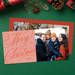 Cartes Pour Fêtes Annuelles Joyeux Noël écriture élégante rouge rose photo