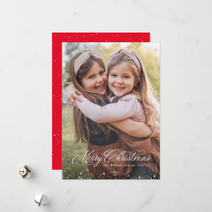Cartes Pour Fêtes Annuelles Joyeux Noël écriture élégante rouge une photo neig