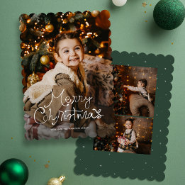 Cartes Pour Fêtes Annuelles Joyeux Noël écriture fantaisie trois photo vert