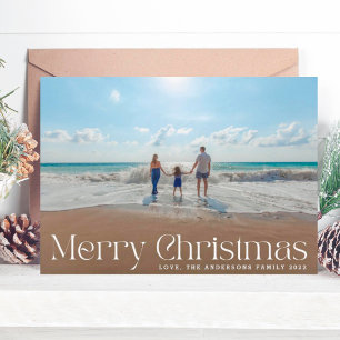 Cartes Pour Fêtes Annuelles Joyeux Noël Écriture Moderne Blanche Photo Élégant