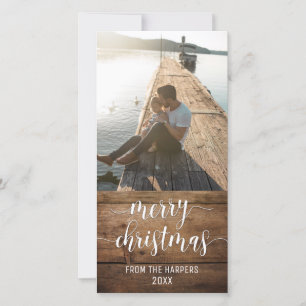 Cartes Pour Fêtes Annuelles Joyeux Noël écriture moderne & bois rustique marro
