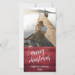 Cartes Pour Fêtes Annuelles Joyeux Noël Écriture Moderne Bois Rustique Rouge