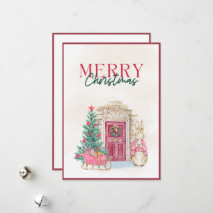 Cartes Pour Fêtes Annuelles Joyeux Noël écriture rose Maison de Campagne Vinta