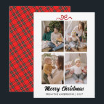 Cartes Pour Fêtes Annuelles Joyeux Noël écriture rouge élégante 4 Collage phot<br><div class="desc">Une carte de vacances sophistiquée avec une belle écriture brosse rouge et une disposition en grille de quatre photos propre. L'équilibre parfait entre la typographie moderne et les éléments festifs traditionnels pour vos salutations familiales.</div>