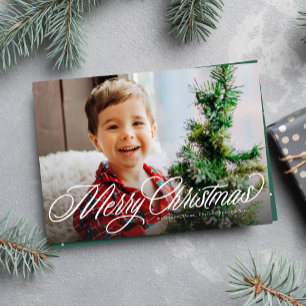 Cartes Pour Fêtes Annuelles Joyeux Noël écriture simple classique deux photos