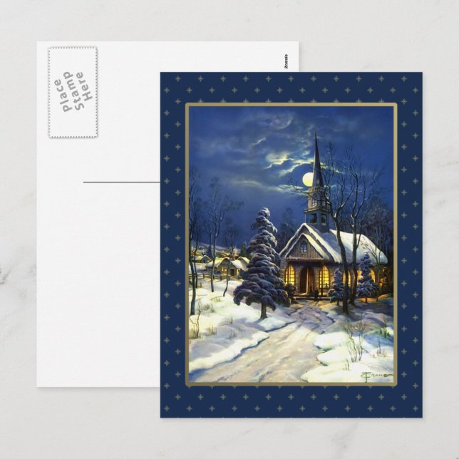 Cartes Pour Fêtes Annuelles Joyeux Noël. Église de Noël (Devant / Derrière)