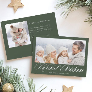 Cartes Pour Fêtes Annuelles Joyeux Noël Élégant 2 Photo Hunter Green