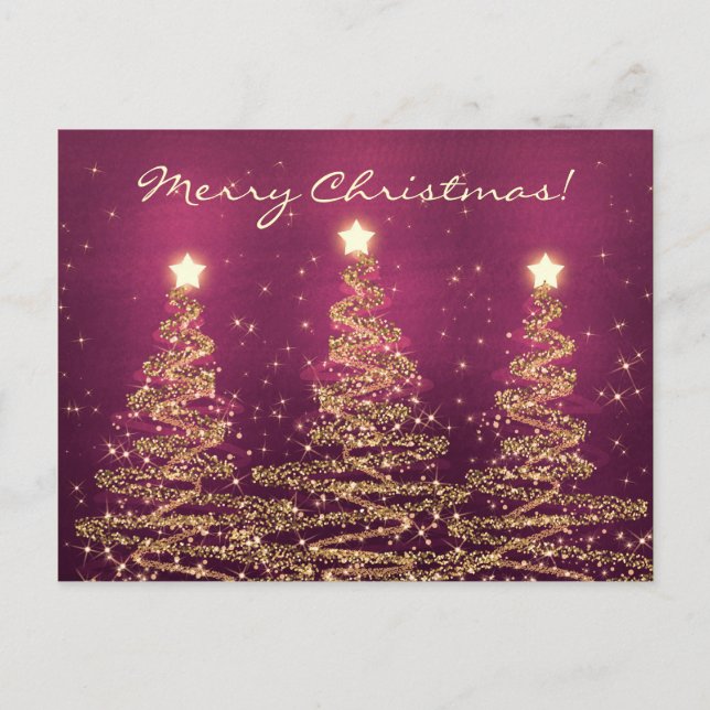 Cartes Pour Fêtes Annuelles Joyeux Noël Élégant Arbres pétillants Rose (Devant)