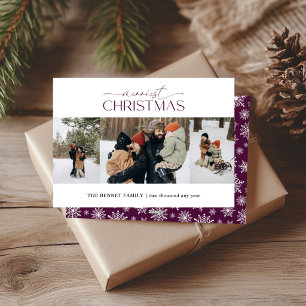 Cartes Pour Fêtes Annuelles Joyeux Noël Élégant Bande 3 Photos Prune