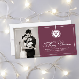 Cartes Pour Fêtes Annuelles Joyeux Noël Elégant Bourgogne Monogramme Photo