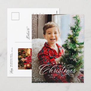 Cartes Pour Fêtes Annuelles Joyeux Noël élégant deux photo cadre neige