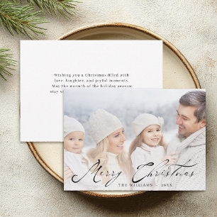 Cartes Pour Fêtes Annuelles Joyeux Noël Élégant Écriture Noire Photo de Famill