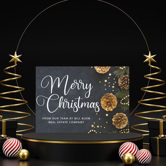 Cartes Pour Fêtes Annuelles Joyeux Noël Élégant Entreprise Noir Or (Créateur téléchargé)