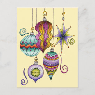 Cartes Pour Fêtes Annuelles Joyeux Noël élégant et fantaisie Ornements en verr