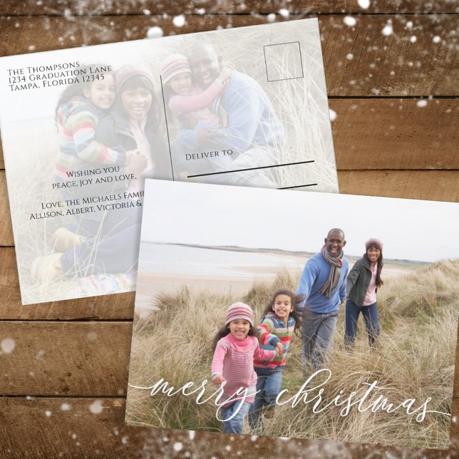 Cartes Pour Fêtes Annuelles Joyeux Noël Élégant Flocon de neige vert Deux phot (Créateur téléchargé)