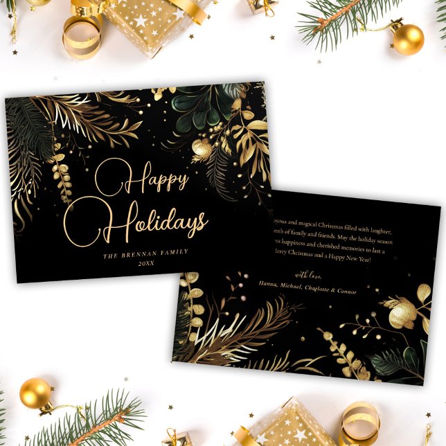 Cartes Pour Fêtes Annuelles Joyeux Noël Elegant Gold Festive Verdure (Merry Christmas Elegant Gold Festive Greenery Holiday Card)
