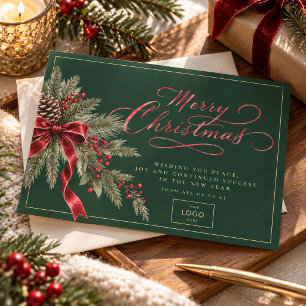 Cartes Pour Fêtes Annuelles Joyeux Noël Élégant Logo Personnalisé Entreprise