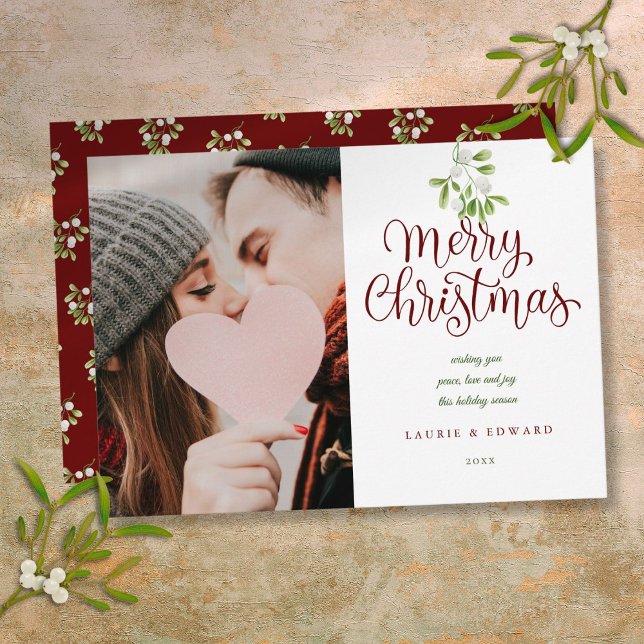 Cartes Pour Fêtes Annuelles Joyeux Noël Elegant Mistletoe Couples Photo (Merry Christmas Elegant Mistletoe Couples Photo Holiday Card)