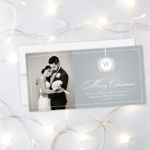 Cartes Pour Fêtes Annuelles Joyeux Noël Elegant Monogramme Argent Photo