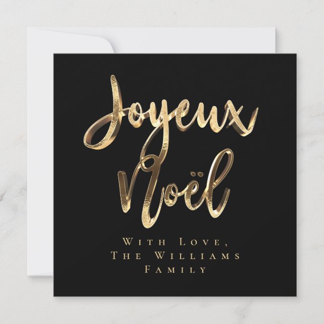 Cartes Pour Fêtes Annuelles Joyeux Noël Elegant Noir et Or Script Chic (Devant)