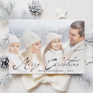 Cartes Pour Fêtes Annuelles Joyeux Noël Élégant Photo de Famille Script Noir