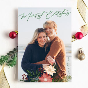 Cartes Pour Fêtes Annuelles Joyeux Noël Élégant Photo de Poinsettia Festive