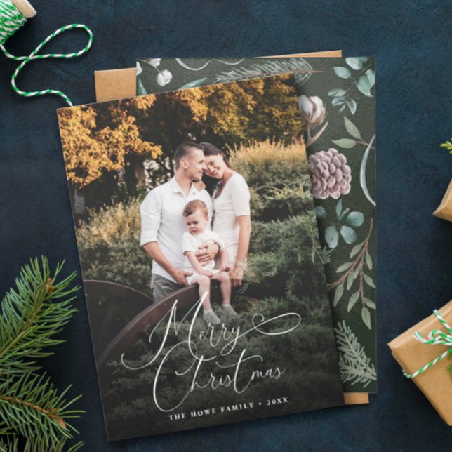 Cartes Pour Fêtes Annuelles Joyeux Noël Élégant Photo Moderne Cône de Pin (Créateur téléchargé)