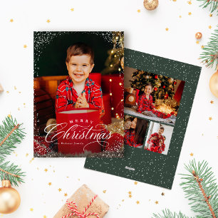 Cartes Pour Fêtes Annuelles Joyeux Noël élégant quatre photo cadre neige
