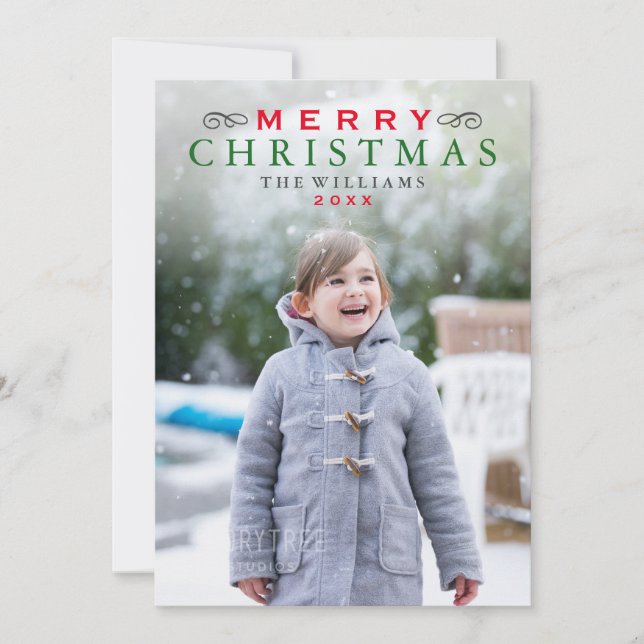 Cartes Pour Fêtes Annuelles Joyeux Noël Elegant Rouge et Vert Photo (Devant)