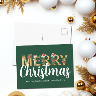 Cartes Pour Fêtes Annuelles Joyeux Noël élégant Vert Or Entreprise personnalis