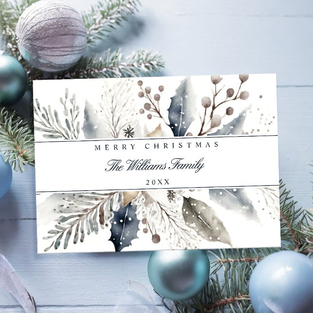 Cartes Pour Fêtes Annuelles Joyeux Noël Elégante Aquarelle d'hiver Floral (Créateur téléchargé)