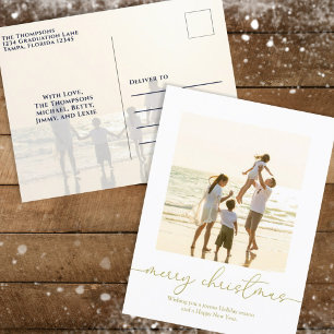 Cartes Pour Fêtes Annuelles Joyeux Noël Élégante Calligraphie Or Deux Photo