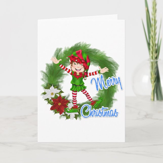 Cartes Pour Fêtes Annuelles Joyeux Noël Elf (Devant)