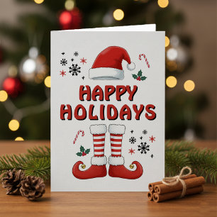 Cartes Pour Fêtes Annuelles Joyeux Noël Elf Bottes Père Noël Casquette Blanc