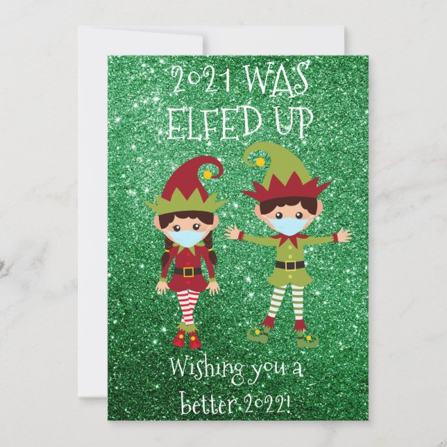 Cartes Pour Fêtes Annuelles Joyeux Noël Elfed Up Face Mask 2021 Parties scinti (Devant)