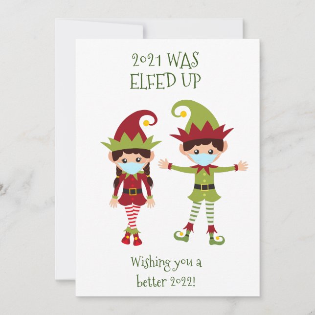 Cartes Pour Fêtes Annuelles Joyeux Noël Elfed Up Funny Visage Masque 2021 (Devant)