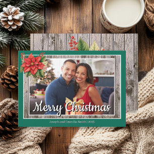 Cartes Pour Fêtes Annuelles Joyeux Noël en Bois Rustique Vert pour la Famille
