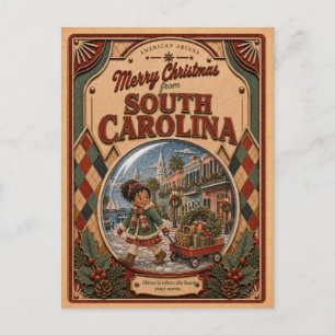 Cartes Pour Fêtes Annuelles Joyeux Noël en Caroline du Sud Globe de Neige Vint