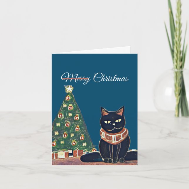 Cartes Pour Fêtes Annuelles Joyeux Noël en colère Chat noir (Devant)