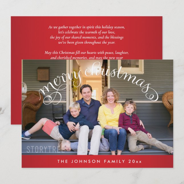 Cartes Pour Fêtes Annuelles Joyeux Noël en famille photo rouge (Devant / Derrière)