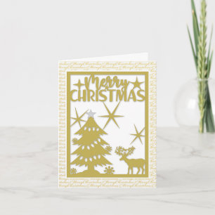 Cartes Pour Fêtes Annuelles Joyeux Noël en forêt dorée découpage en papier