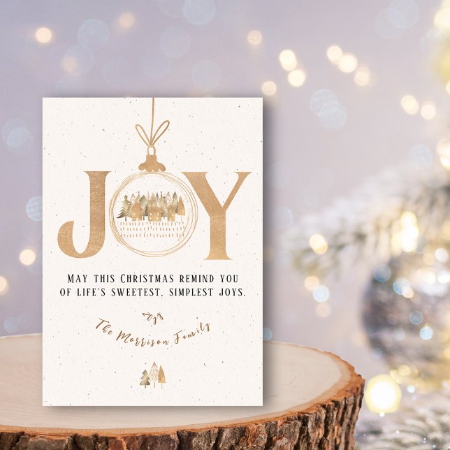 Cartes Pour Fêtes Annuelles Joyeux Noël en or et beige (Gold and Beige Joy Classy Christmas Holiday Card)